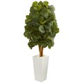 5' Fiddle Leaf Artificial Tree in White Tower Planter