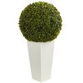 28" Boxwood Topiary Ball Artificial Plant in White Tower Planter (Indoor/Outdoor)