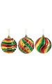 4 inches Plastic Ball Ornament Set - 3 Assorted Styles - Red/Green/Gold