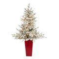 57" Flocked Fraser Fir Artificial Christmas Tree with 300 Warm White Lights and 967 Bendable Branches in Tower Planter