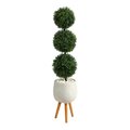 51” Boxwood Triple Ball Topiary Artificial Tree In White Planter With Stand (Indoor/Outdoor