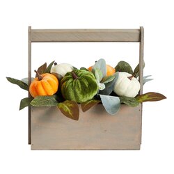 10" Fall Pumpkin Artificial Autumn Arrangement in Wood Basket