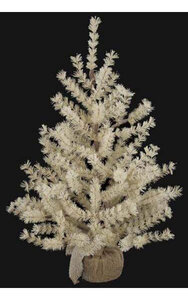 3 feet Flocked Mini Butte Christmas Tree with Burlap Base - 116 Cream Tips