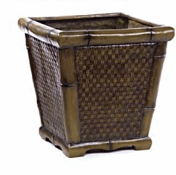 D-0470 12 inches, 17 inches, 21 inches Sizes Avaiable Fiberglass Square Woven Bamboo Planter - Brown