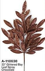 23 inches Plastic Glittered Bay Leaf Spray - Chocolate Brown