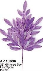 23 inches Plastic Glittered Bay Leaf Spray - Purple