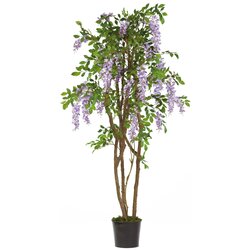 5 feet Wisteria Artificial Topiary - Natural Trunk - 1,377 Leaves - 25 Flowers - Lavender - Weighted Base
