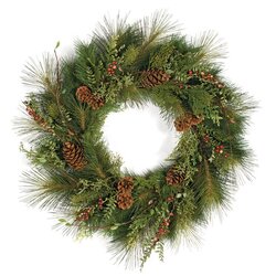 30 inches Sugar Pine Wreath - Red Crab Apples and Pine Cones