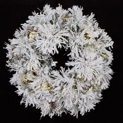 34 inches Flocked Pine Wreath - 110 Tips - 50 Warm White 5.5mm Lights