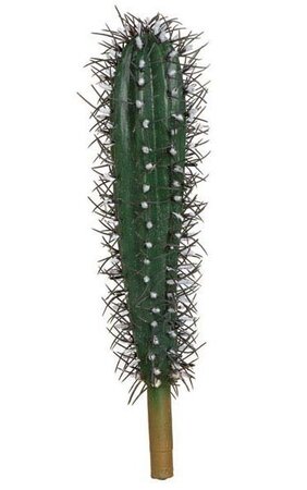 10 inches Plastic Saguaro Cactus - White Flock Needles - 3 inches Width - Bare Stem
