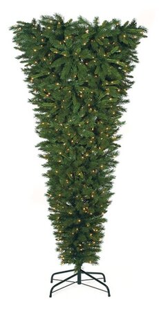 7.5 feet Upside - Down Christmas Tree - 1,086 Green Tips - 550 Clear Lights