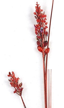 A-91322 32.5" Jeweled Fireweed Spray - 7 PVC Leaves - 9.75" Stem - Red