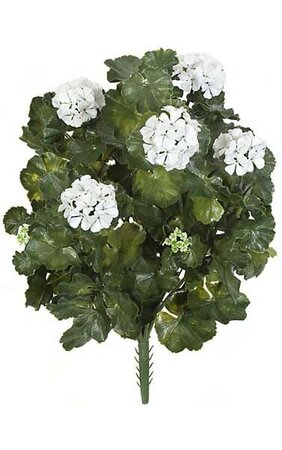 26 inches Outdoor Polyblend Geranium Bush - 67 Leaves - 5 Flowers - 4 Buds - White