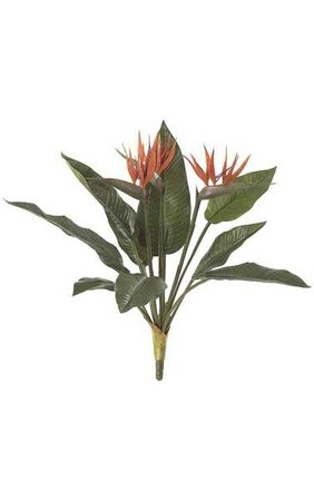 21 inches Bird of Paradise - Soft Touch - 9 Leaves - 3 Flowers - Orange/Purple -Bare Stem