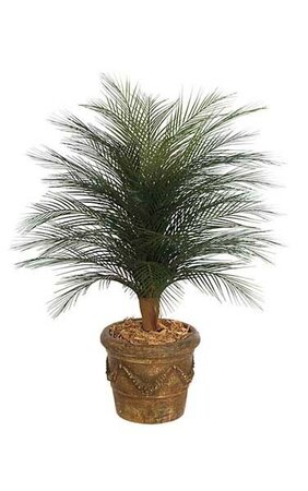3 feet Artificial Outdoor Single Palm Tree - Synthetic Trunk - 36 Green Fronds - Bare Trunk
