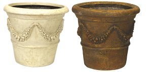 DB-2040 Fiberglass pot with garland motif cream & brown colors available