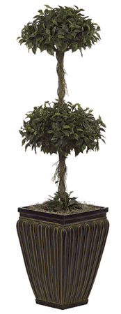 Faux Life Like 3.5 feet Ficus Topiary - Double Ball - Natural Touch - Synthetic Trunk