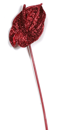 28 inches Plastic Glittered Anthurium - 23 inches Stem - Red
