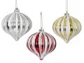 6 INCH WHITEWASH/REFLECTIVE RIBBED ONION ORNAMENT | RED, GOLD, OR SILVER