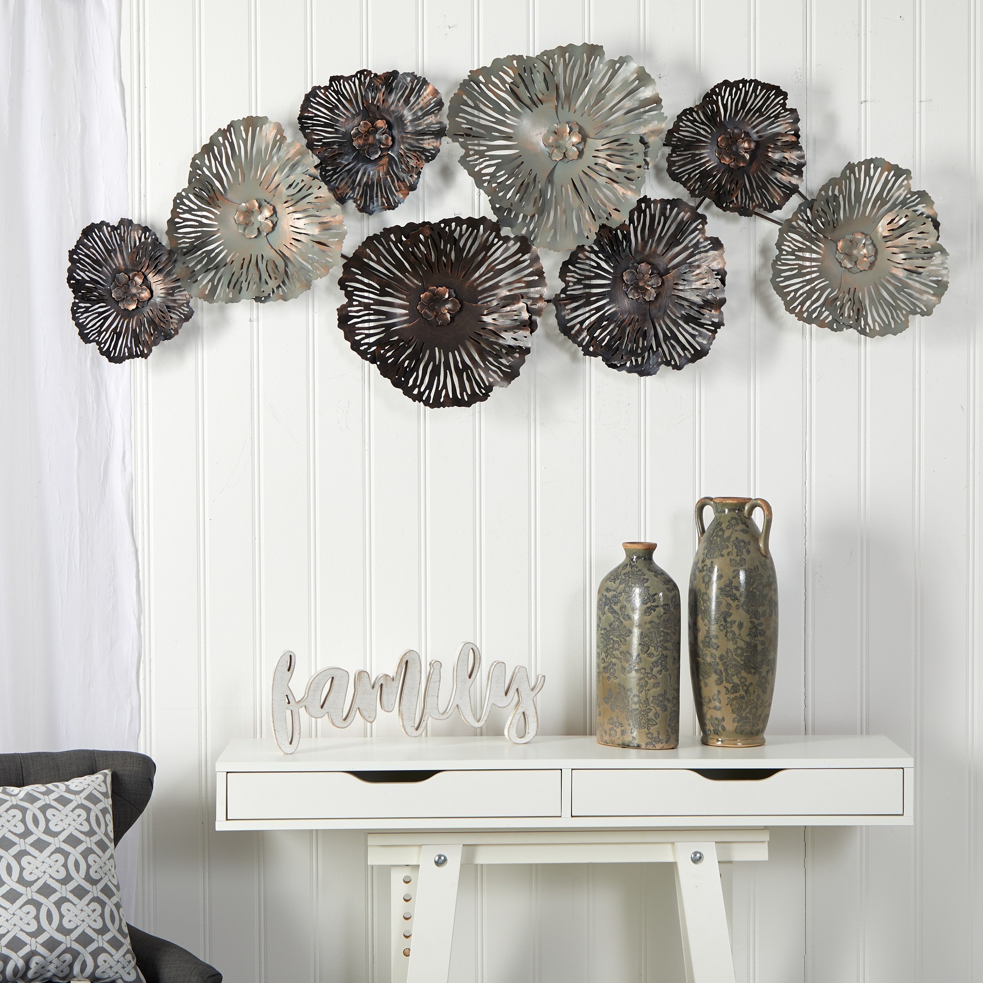 Earthflora > Rugs and Wall Decor > 5' x 2' Floating Metal Floral Design Metal Wall Art Decor