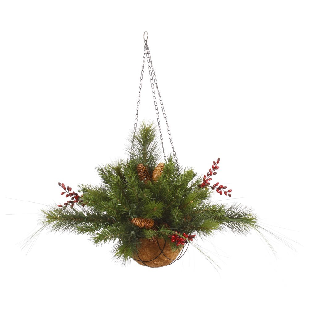 Artificial Hanging Basket With Berries & Thistle - 20 Inch Autumn/Winter Greenery Decor, Ready To Hang 2 thumbnail image