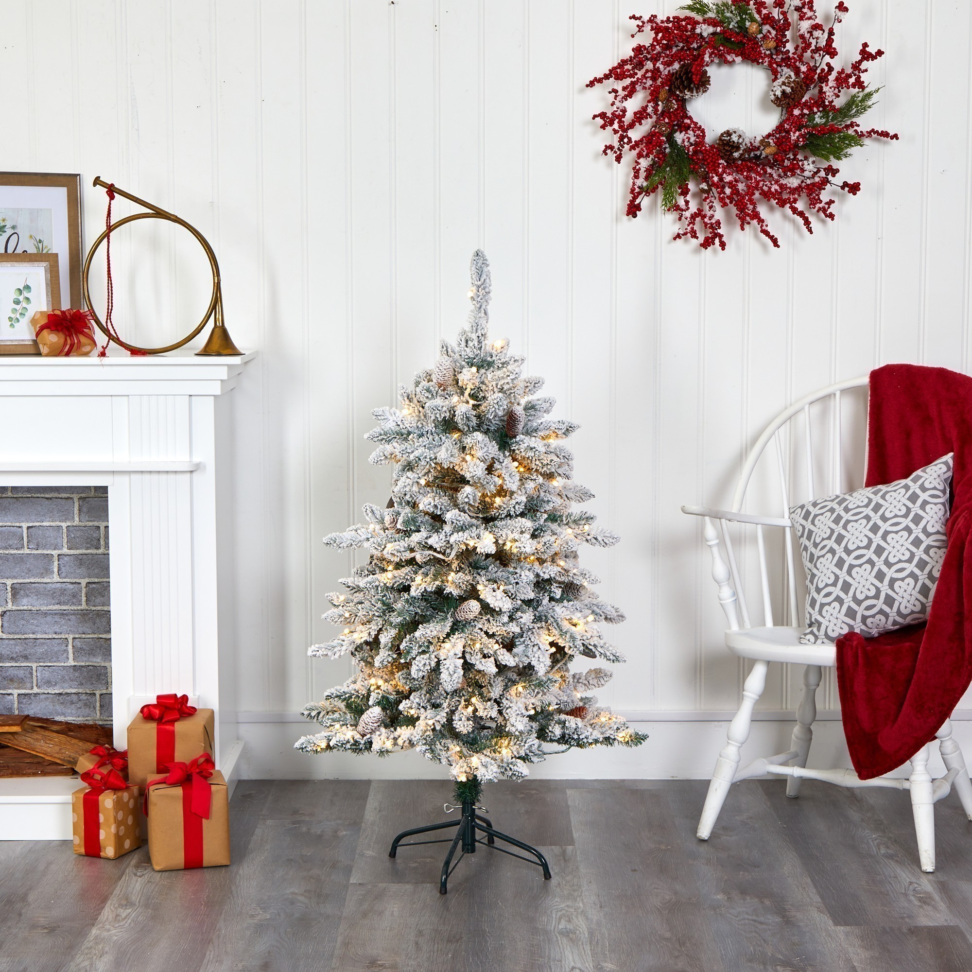 Earthflora > Prelit Artificial Flocked Christmas Trees > 4’ Flocked