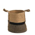 13" Boho Chic Basket Natural Jute Basket Planter, Black Bottom Natural Top With Handles