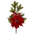 17" Poinsettia, Berry and Pine Artificial Flower Bundle (Set of 6)