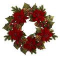 24" Poinsettia, Berry and Golden Pine Cone Artificial Wreath