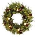 24" Christmas Artificial Wreath with 50 White Warm Lights, 7 Globe Bulbs, Berries and Pine Cones
