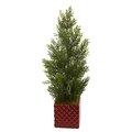 25" Mini Cedar Pine Artificial Tree in Red Planter (Indoor/Outdoor)