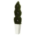 5.5' Double Pond Cypress Spiral Topiary Artificial Tree in White Tower Planter UV Resistant (Indoor/Outdoor)