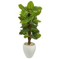 5' Large Leaf Philodendron Artificial Plant in White Oval Planter (Real Touch)