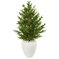 3.5' Olive Cone Topiary Artificial Tree in White Planter UV Resistant (Indoor/Outdoor)