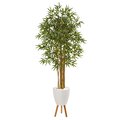 74" Multi Bambusa Bamboo Artificial Tree in White Planter with Stand
