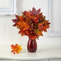 18" Maple Leaf and Berries Artificial Arrangement in Ruby Vase