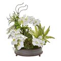 21” Phalaenopsis Orchid, Succulent And Fern Artificial Arrangement In Metal Tray
