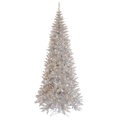 9' Silver Tinsel Fir Slim  Tree 1798 PVC tips and 700 Warm White Dura-lit LED Italian Style lights