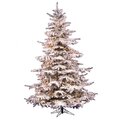 10 feet x 68 inches prelit flocked Sierra Fir Christmas tree featuring 2302 PVC tips and 1450 clear Dura-Lit lights.