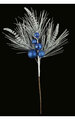 18 inches PVC/Glittered Ball Spray - Silver/Blue - 10.5 inches Stem - 8.5 inches Stem