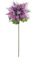 29 inches Glittered/Sequin Poinsettia Stem - Purple/Silver
