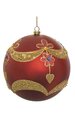 Plastic Matte Glittered Ball - Matte Red with Gold/Sequin Flower Pattern