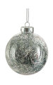 4 inches Plastic Ball Ornament with Tinsel - Silver