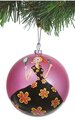 4" Ball with Girl Holding Mirror Ornament - Matte Pink/Black