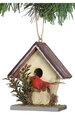 4" x 3" Wooden Bird House with Bird Ornament - Cream