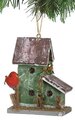 4" x 3" Wooden Bird House with Bird Ornament - Green