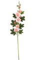 45 inches Hollyhock Spray - 11 Green Leaves - 5 Pink Flowers - 8 Buds