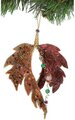 6.5" x 5" Beaded/Sequined Double Leafed Ornament - Copper/Green