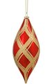 Plastic Shiny Oval Finial Ornament - Glittered Diamond Pattern - Red/Gold