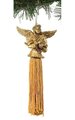 8" x 3" Angel Tassel with Harp Ornament - 4 Hanging Beads - Gold